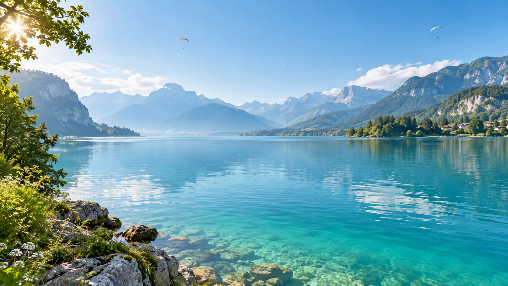 Le lac d'Annecy turquoise au matin